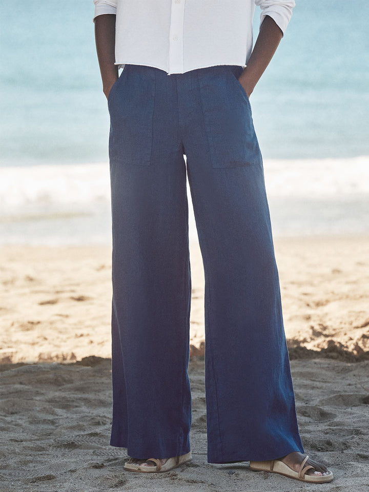 Madeline Patch Pocket Pull-On Pants in Navy Linen