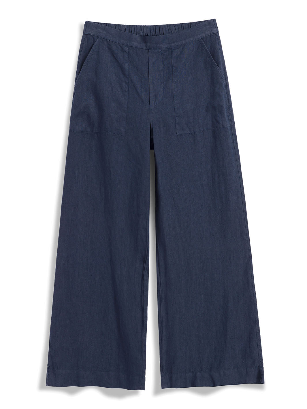 Madeline Patch Pocket Pull-On Pants in Navy Linen