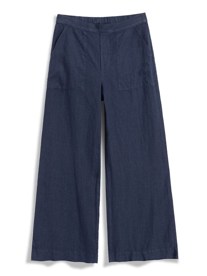 Madeline Patch Pocket Pull-On Pants in Navy Linen