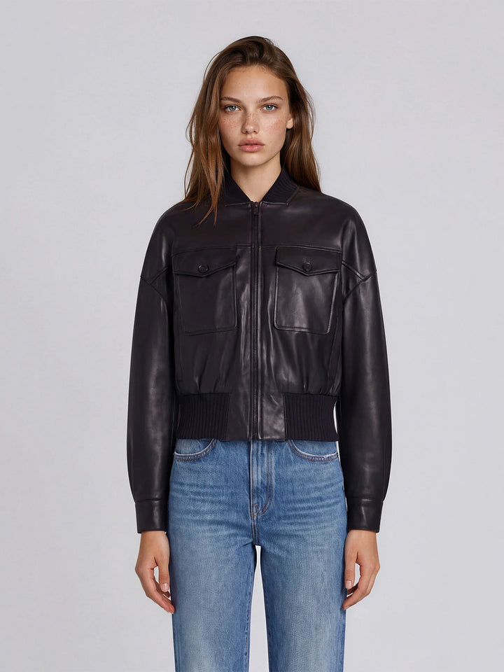 Modern Cosmopolitan Bomber Jacket in Noir