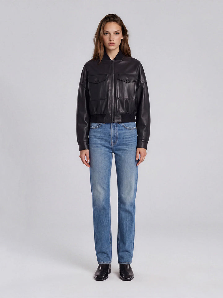 Modern Cosmopolitan Bomber Jacket in Noir