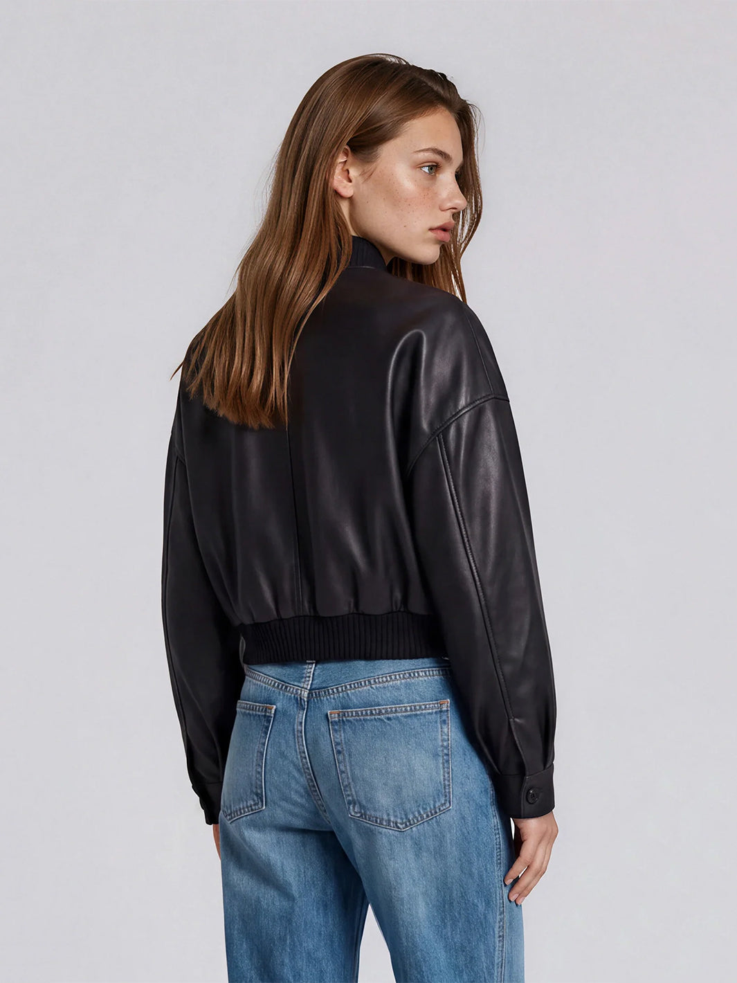 Modern Cosmopolitan Bomber Jacket in Noir