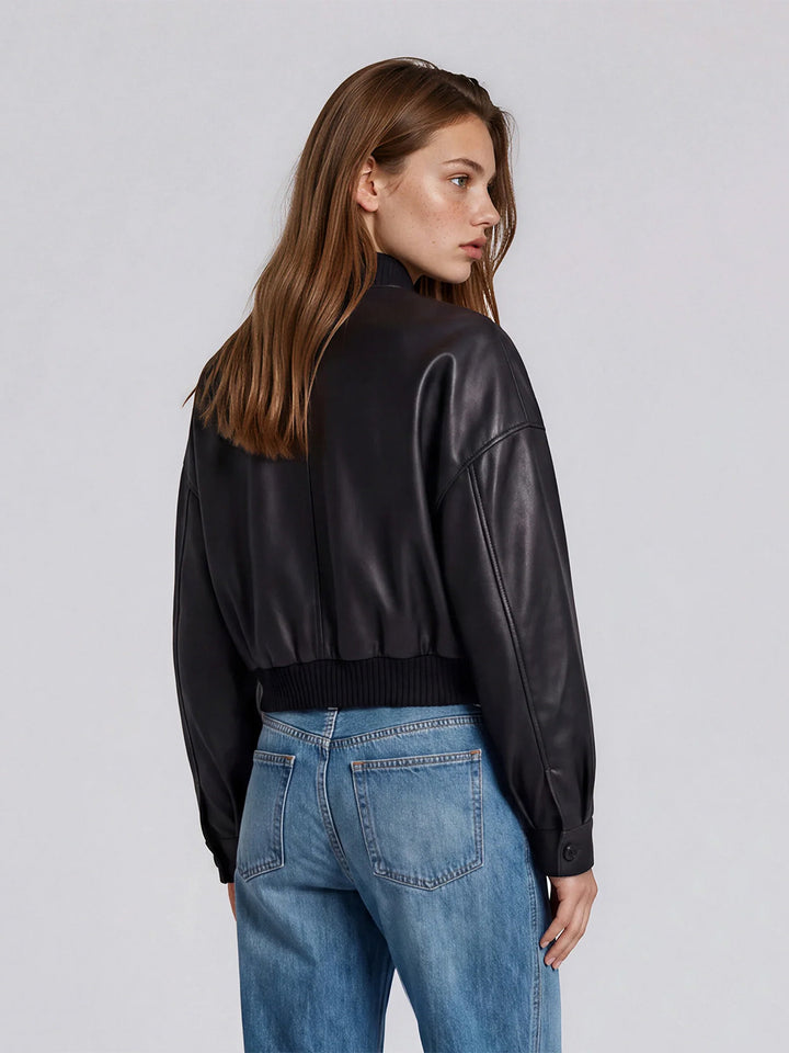 Modern Cosmopolitan Bomber Jacket in Noir