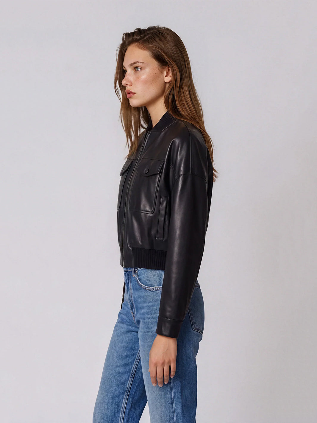 Modern Cosmopolitan Bomber Jacket in Noir
