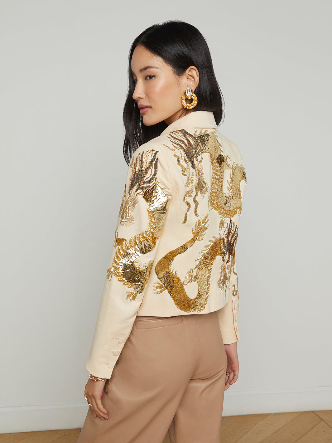 Noely Embellished Blazer in Ecru Dragon Embellishment