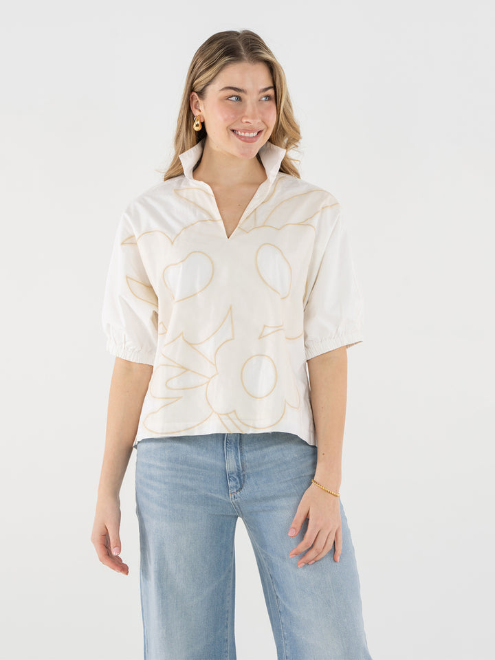 Poppy Top in Beige Bloom