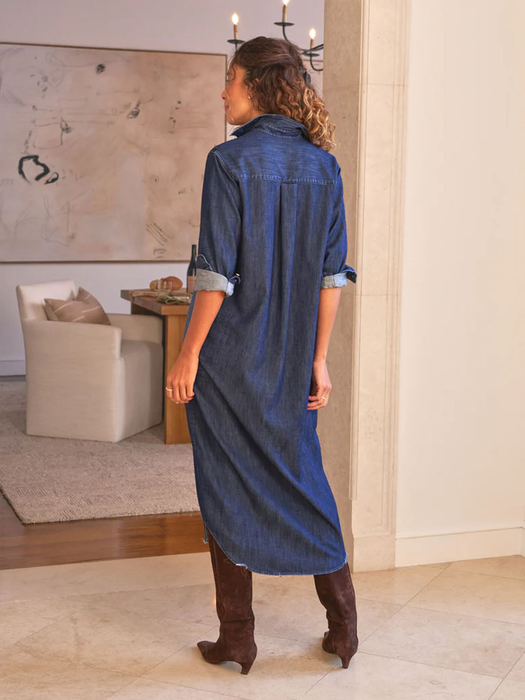 Rory Maxi Shirtdress in Vintage Dark Indigo Wash