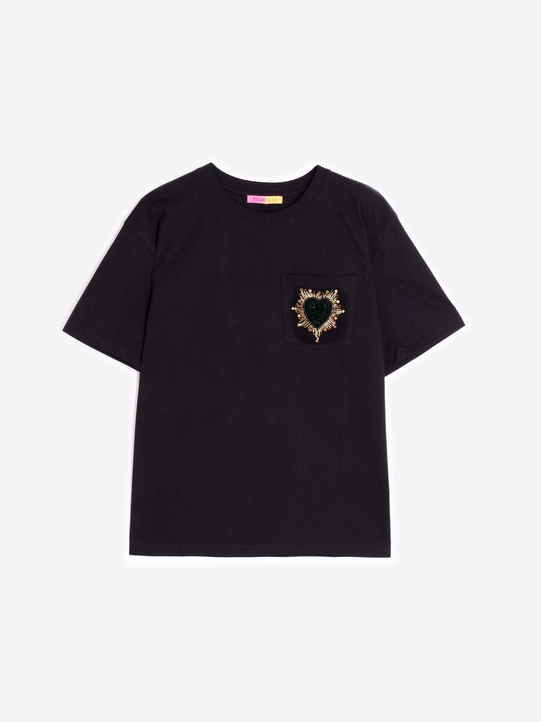 T-Shirt w/ Beaded Heart Embroidery in Black