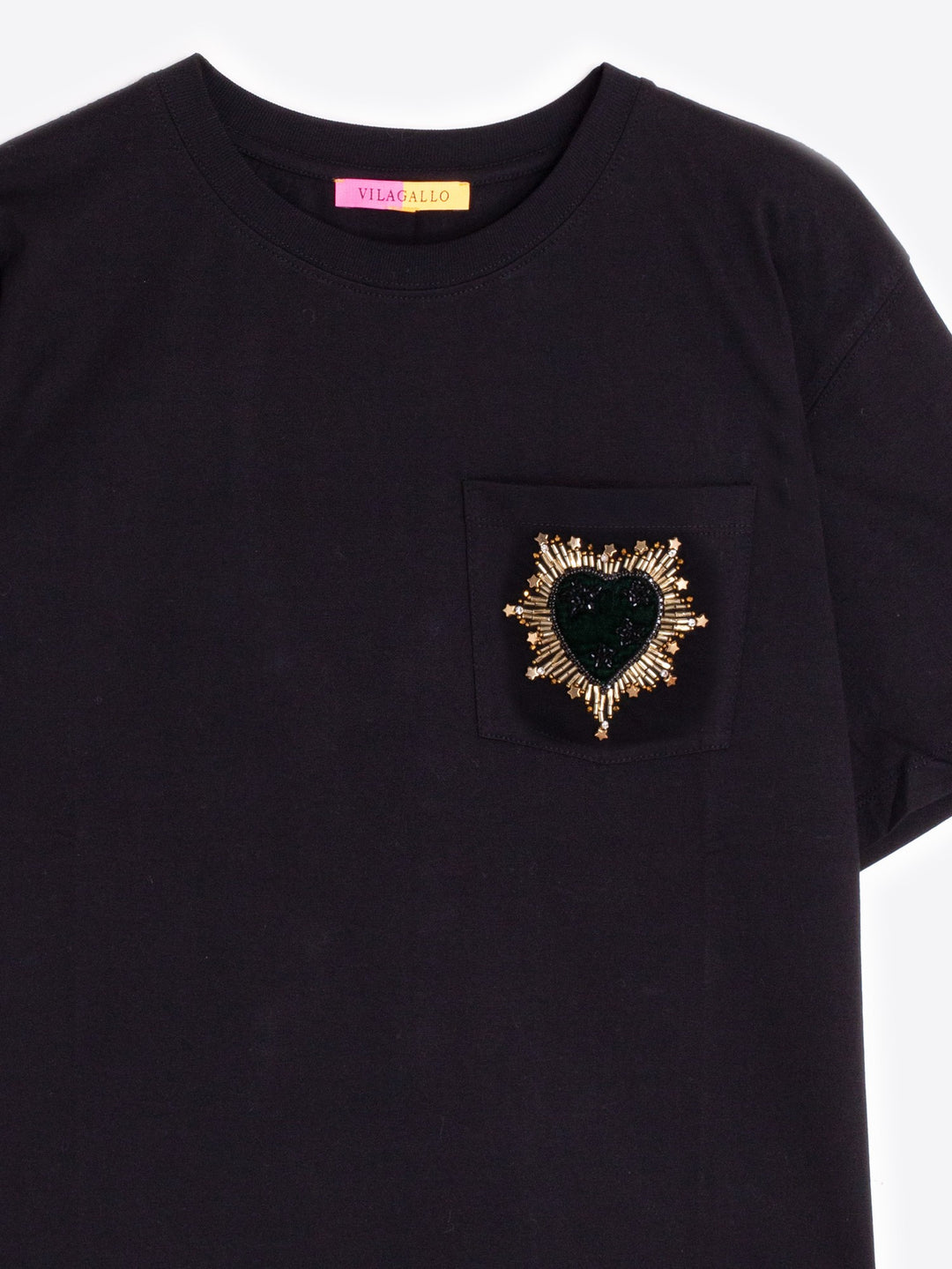 T-Shirt w/ Beaded Heart Embroidery in Black