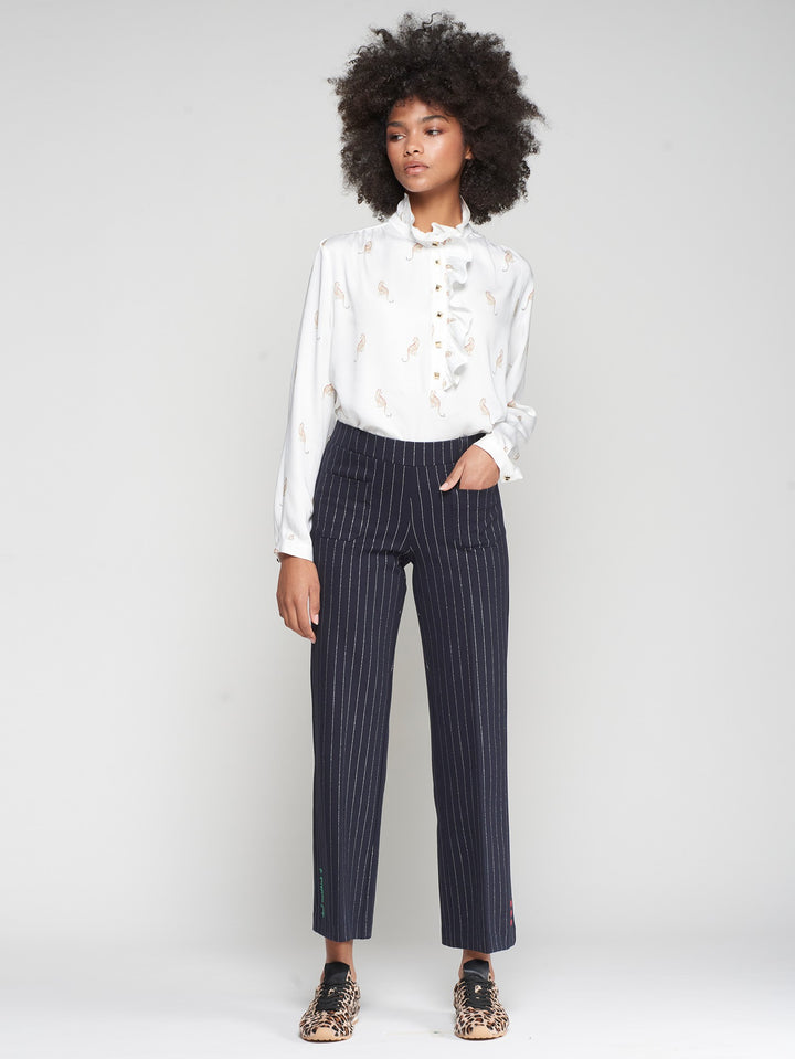 Mila Straight Trouser in Navy Stripe
