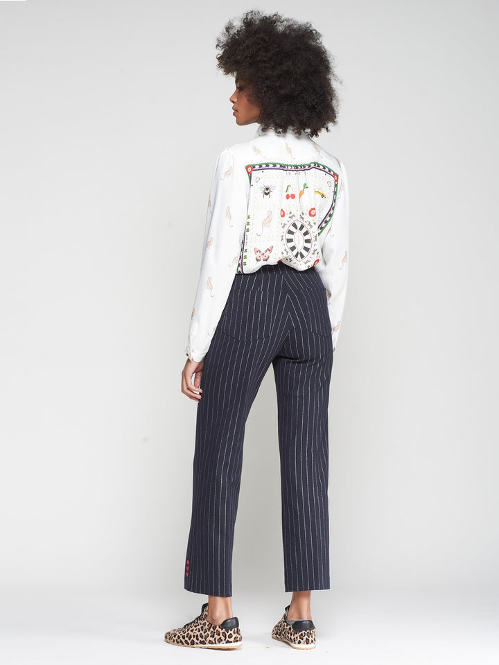 Mila Straight Trouser in Navy Stripe