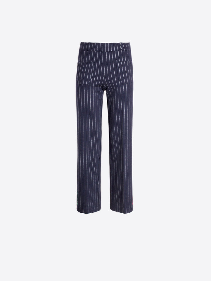 Mila Straight Trouser in Navy Stripe