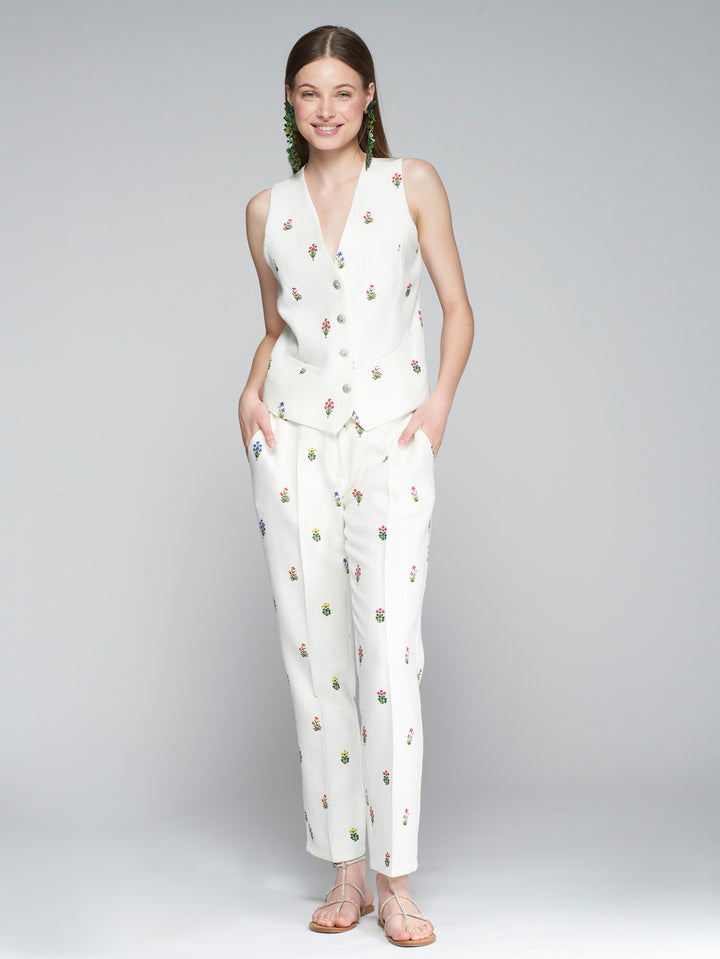 Tiffany Trouser in Blanco Flor Lino