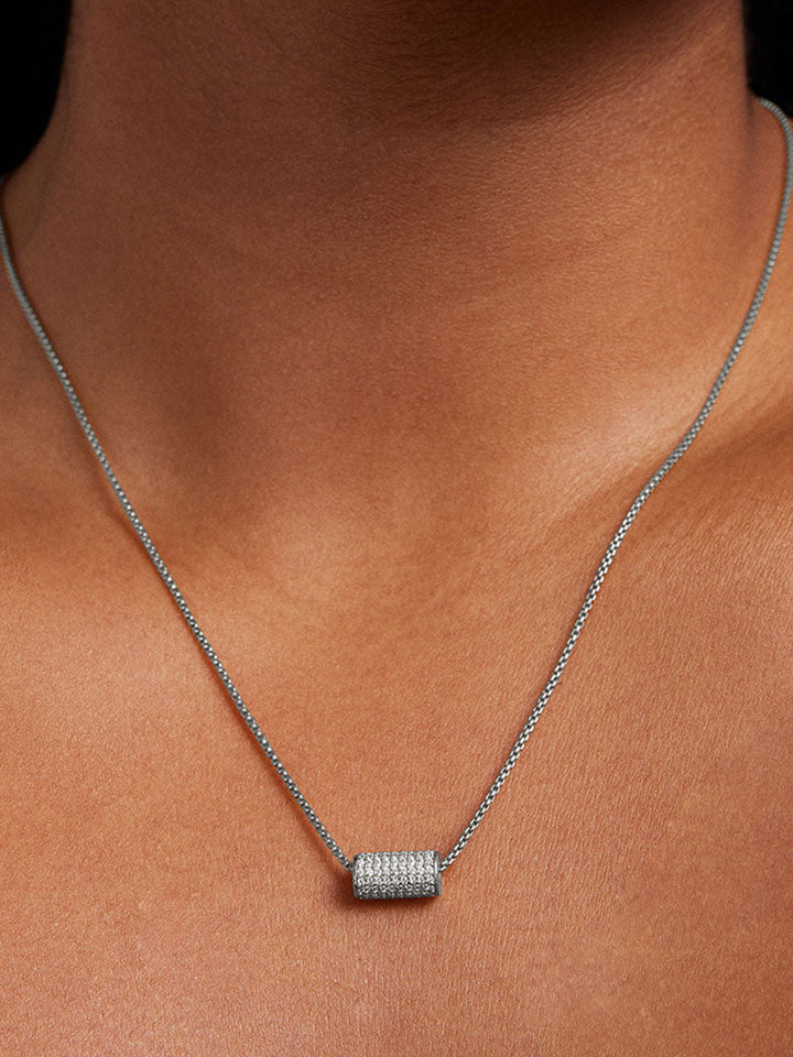 Petit Pave Mini Tube Necklace in Silver