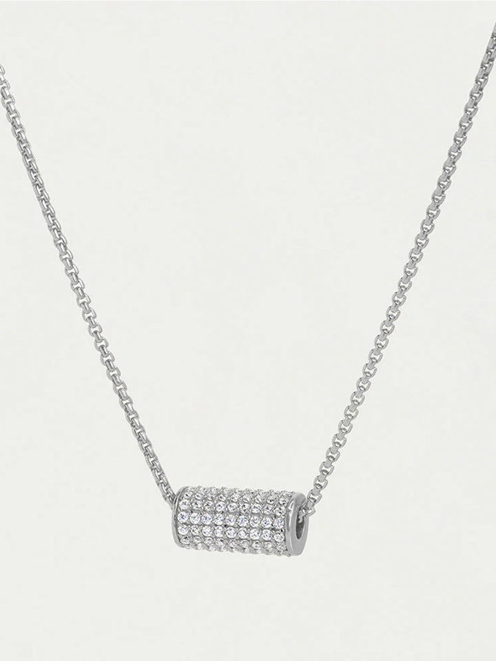 Petit Pave Mini Tube Necklace in Silver