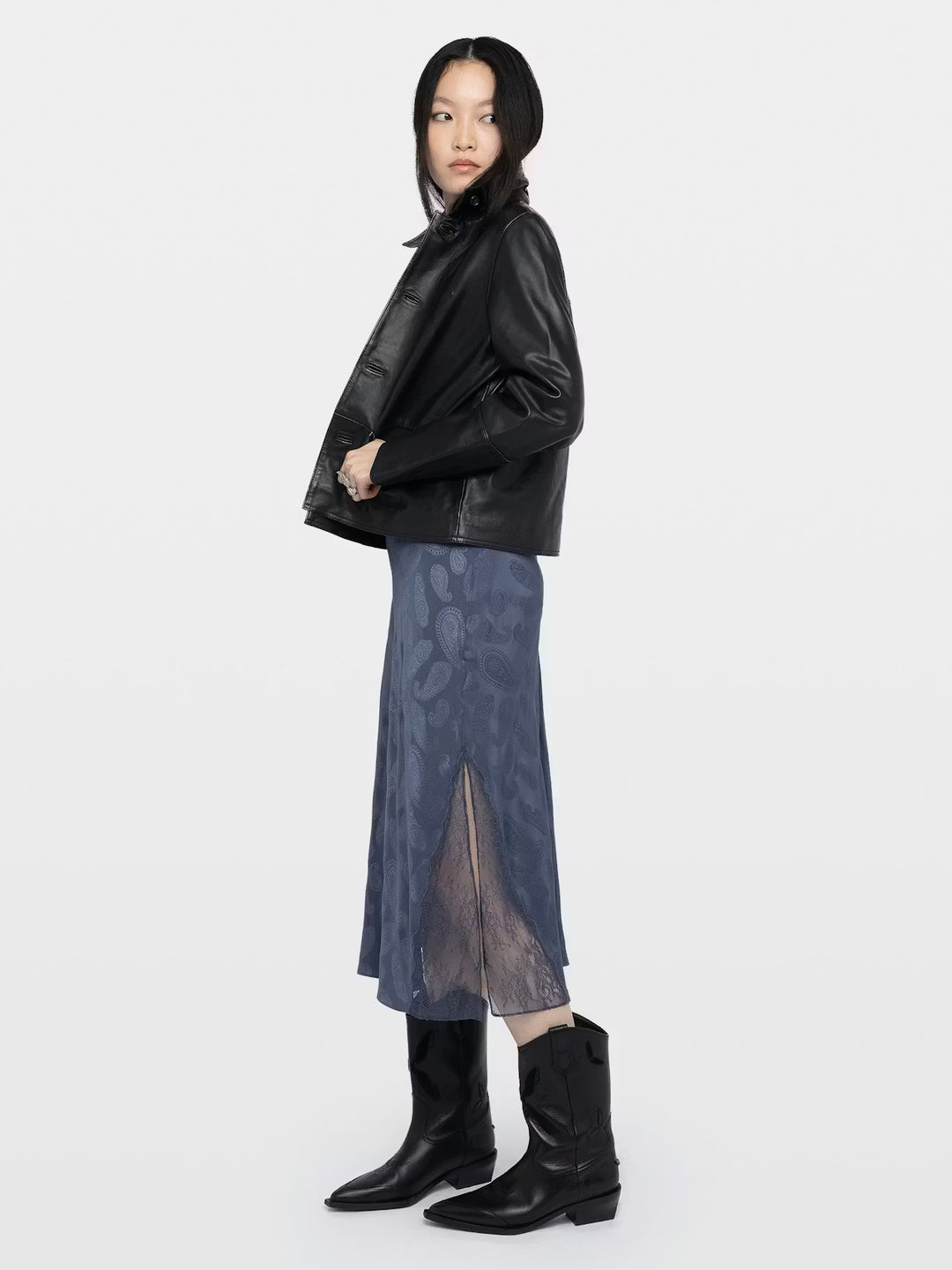 Jayla Paisley Midi Skirt w/Lace in Storm