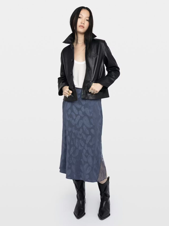 Jayla Paisley Midi Skirt w/Lace in Storm