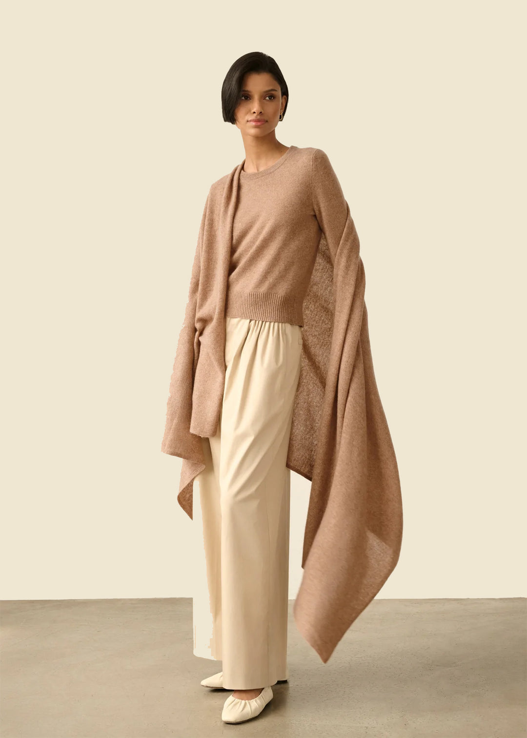 Cashmere Travel Wrap in Camel Heather